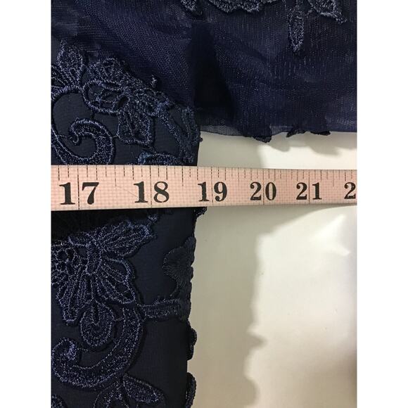 MOTHER OF THE BRIDE 14 XL Plus Blue Embroidered Lace  Draped Maxi Dress New B27 - Picture 4 of 8